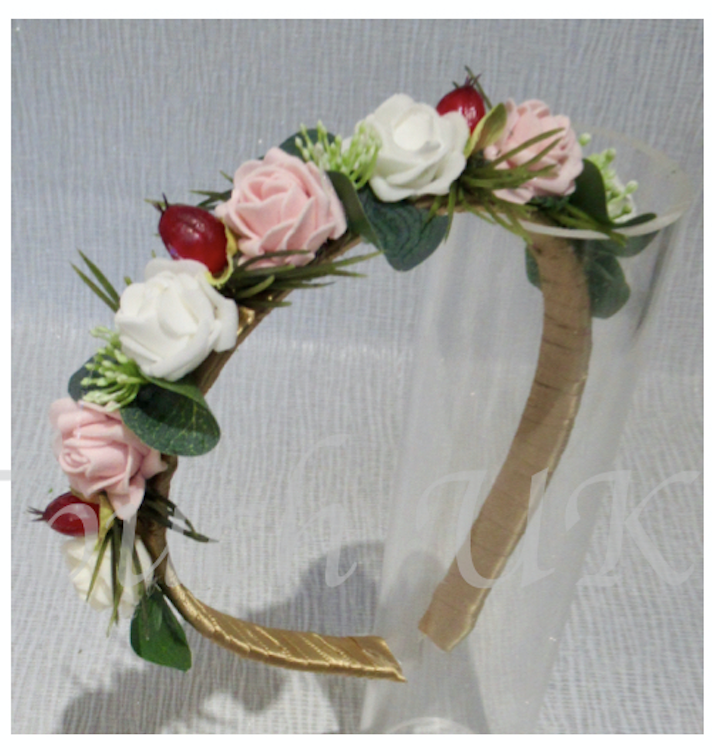 Blush, Ivory & Burgundy Bridesmaid Alice Hair Band, blush & burgundy wedding flowers